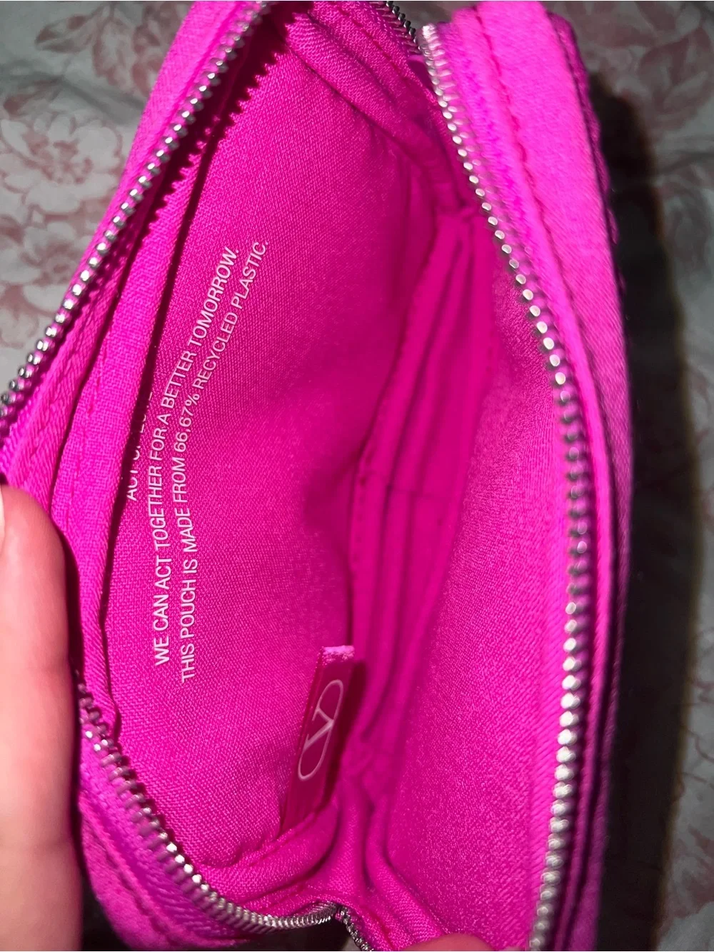 Valentino Hot Pink Zipper Pouch with V Charm